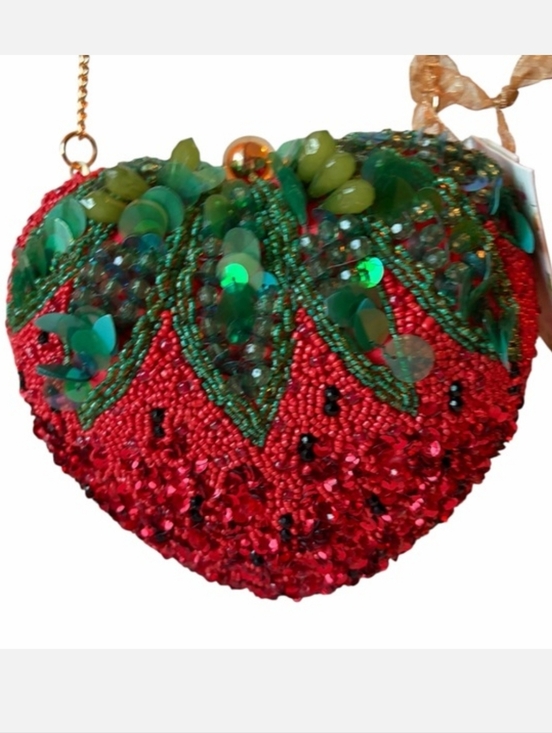 handcrafted in india Handbags - Handcrafted In India Beaded Strawberry Shape Evening Clutch -Red & Green Bnwt Eh